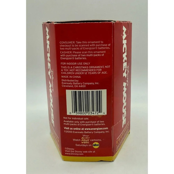 Disney Energizer Mickey Mouse Christmas Ornament European Style Blown Glass 2000 - Picture 4 of 5